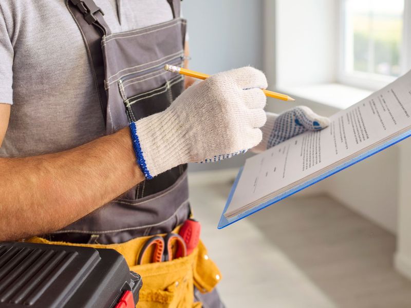 Técnico preenchendo o orçamento no local